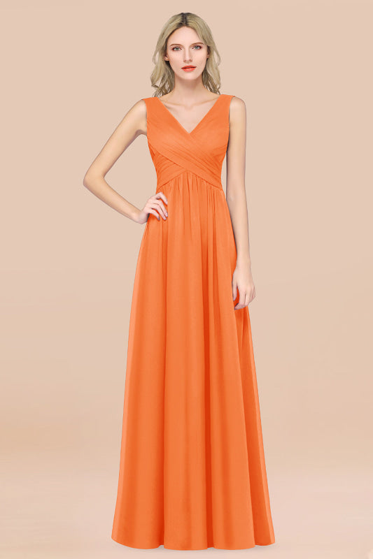 Glamorous Chiffon V-Neck Sleeveless Burgundy Bridesmaid Dress