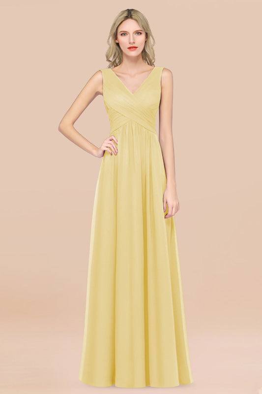 Glamorous Chiffon V-Neck Sleeveless Burgundy Bridesmaid Dress