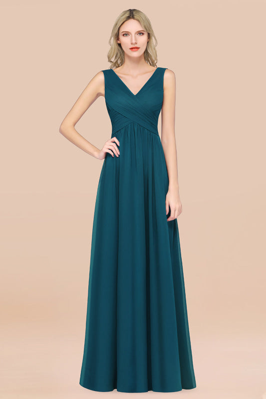 Glamorous Chiffon V-Neck Sleeveless Burgundy Bridesmaid Dress