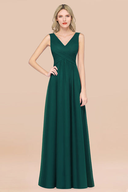 Glamorous Chiffon V-Neck Sleeveless Burgundy Bridesmaid Dress