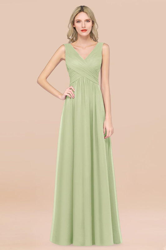 Glamorous Chiffon V-Neck Sleeveless Burgundy Bridesmaid Dress