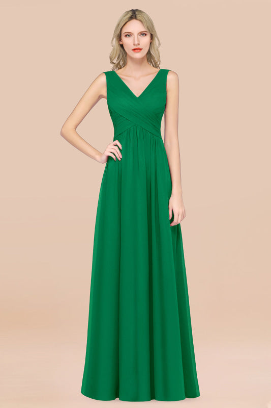Glamorous Chiffon V-Neck Sleeveless Burgundy Bridesmaid Dress