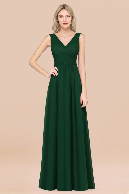 Glamorous Chiffon V-Neck Sleeveless Burgundy Bridesmaid Dress