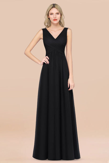 Glamorous Chiffon V-Neck Sleeveless Burgundy Bridesmaid Dress
