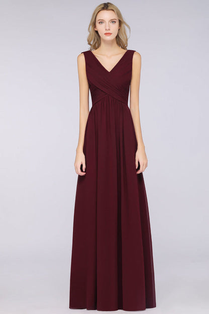 Glamorous Chiffon V-Neck Sleeveless Burgundy Bridesmaid Dress