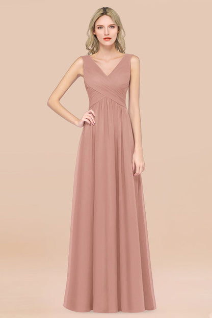 Glamorous Chiffon V-Neck Sleeveless Burgundy Bridesmaid Dress
