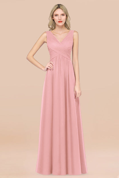 Glamorous Chiffon V-Neck Sleeveless Burgundy Bridesmaid Dress