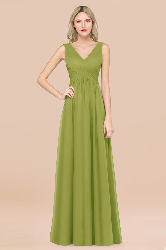 Glamorous Chiffon V-Neck Sleeveless Burgundy Bridesmaid Dress