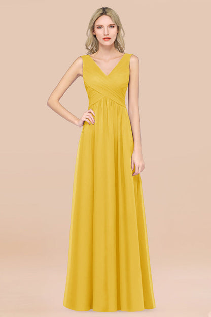 Glamorous Chiffon V-Neck Sleeveless Burgundy Bridesmaid Dress