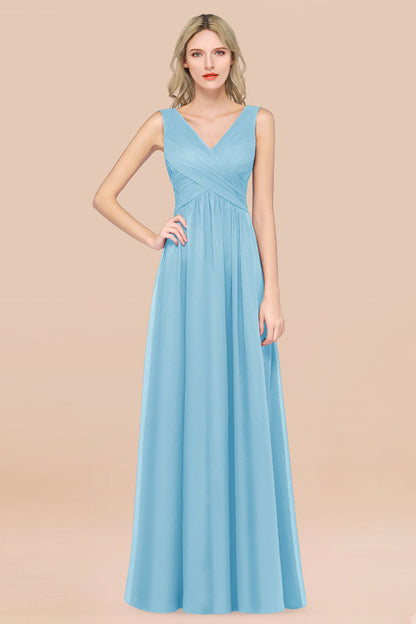 Glamorous Chiffon V-Neck Sleeveless Burgundy Bridesmaid Dress