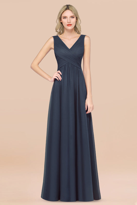 Glamorous Chiffon V-Neck Sleeveless Burgundy Bridesmaid Dress