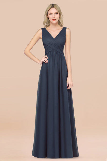 Glamorous Chiffon V-Neck Sleeveless Burgundy Bridesmaid Dress