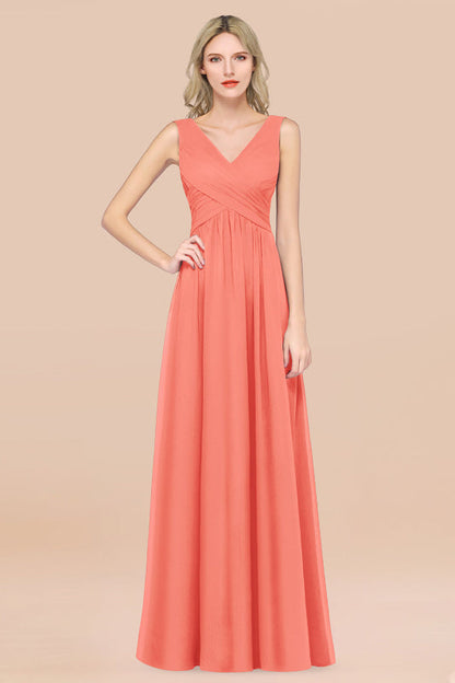 Glamorous Chiffon V-Neck Sleeveless Burgundy Bridesmaid Dress