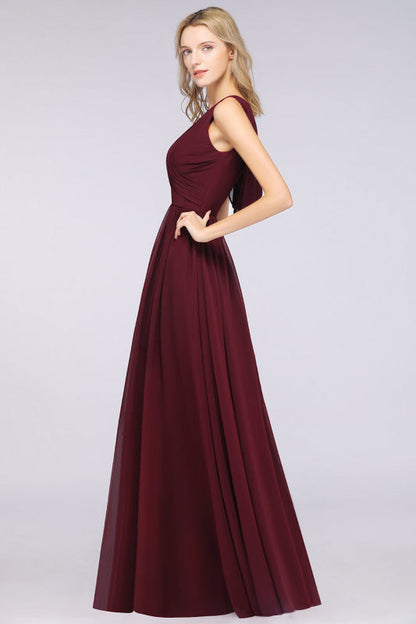Glamorous Chiffon V-Neck Sleeveless Burgundy Bridesmaid Dress