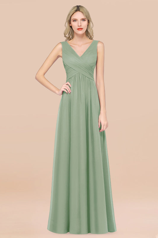 Glamorous Chiffon V-Neck Sleeveless Burgundy Bridesmaid Dress