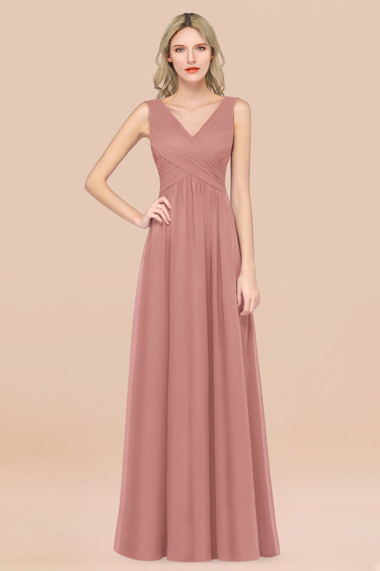 Glamorous Chiffon V-Neck Sleeveless Burgundy Bridesmaid Dress