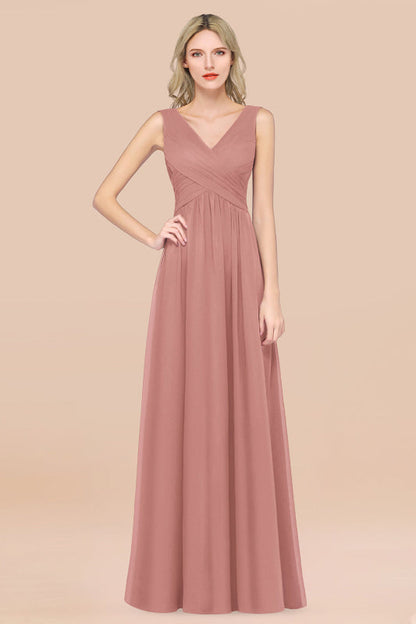 Glamorous Chiffon V-Neck Sleeveless Burgundy Bridesmaid Dress