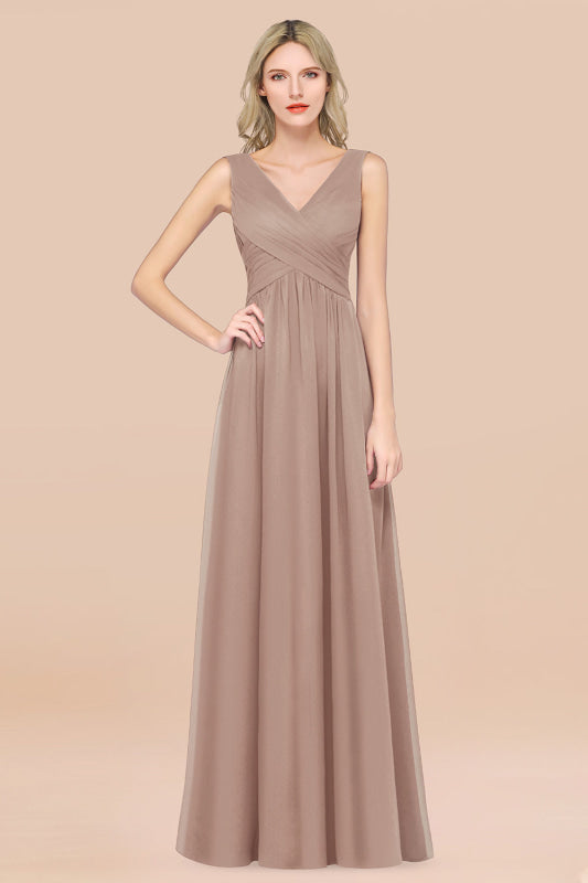 Glamorous Chiffon V-Neck Sleeveless Burgundy Bridesmaid Dress
