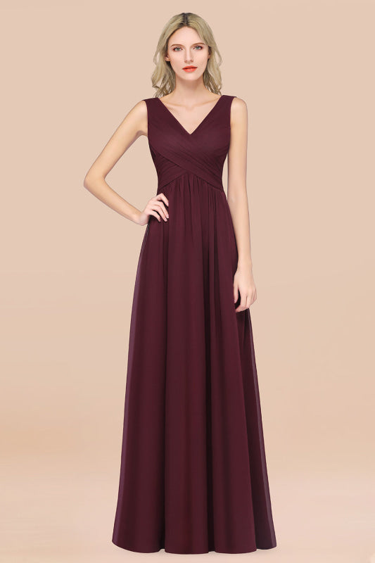Glamorous Chiffon V-Neck Sleeveless Burgundy Bridesmaid Dress