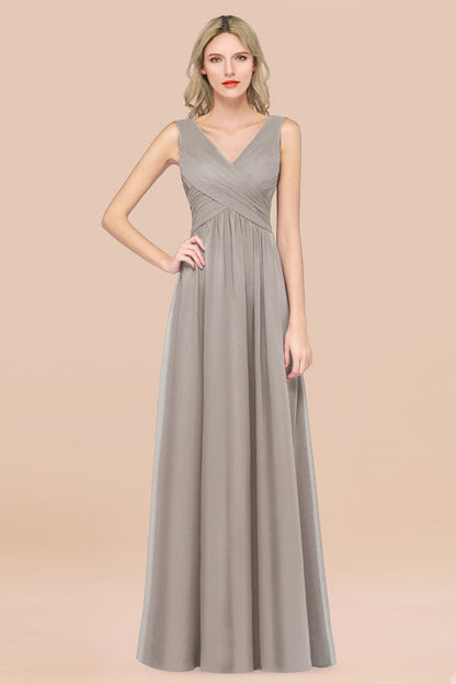 Glamorous Chiffon V-Neck Sleeveless Burgundy Bridesmaid Dress