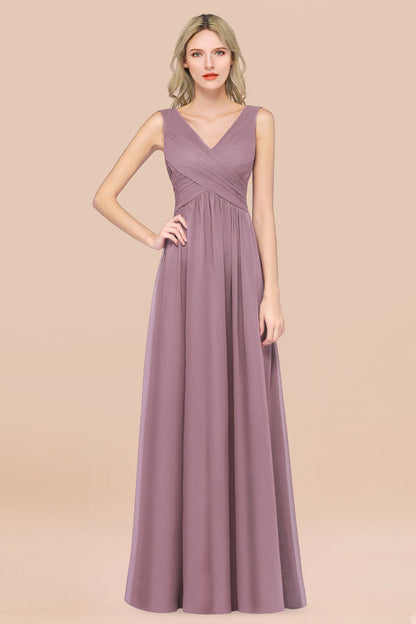 Glamorous Chiffon V-Neck Sleeveless Burgundy Bridesmaid Dress