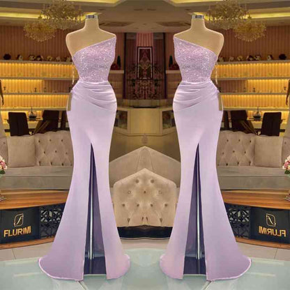 Glamorous Light Purple Mermaid Prom Dress with Sparkling Sequins and Thigh-High Slit