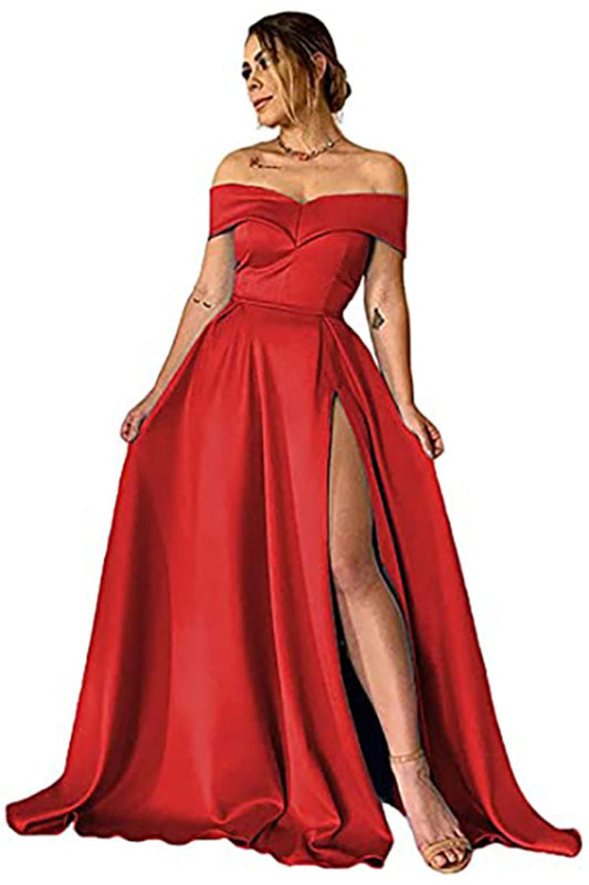 Glamorous Off-the-Shoulder Prom Gown Aline Long with Split