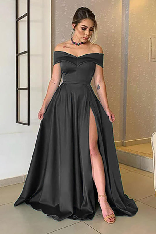 Glamorous Off-the-Shoulder Prom Gown Aline Long with Split