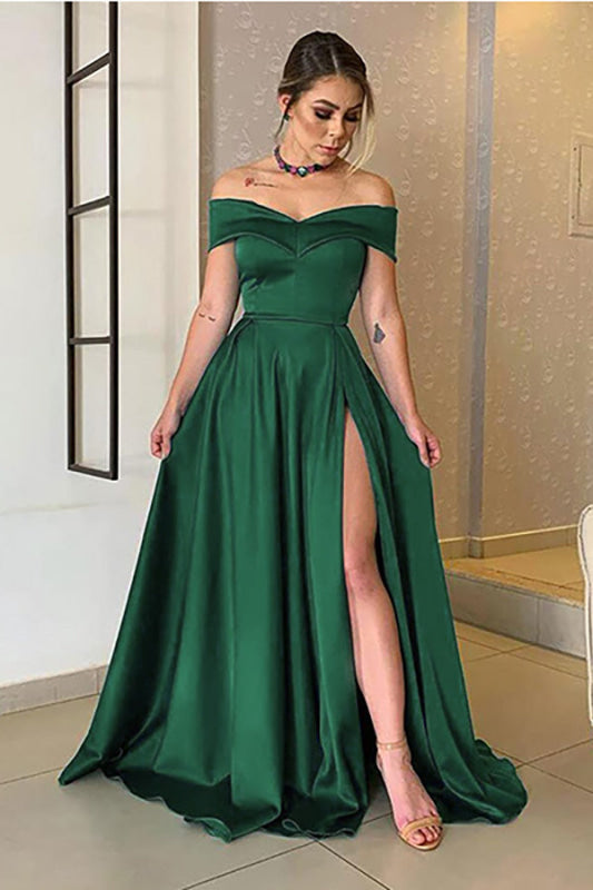Glamorous Off-the-Shoulder Prom Gown Aline Long with Split