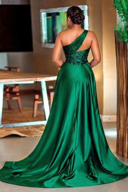 Glamorous One-Shoulder Sequined Mermaid Prom Gown Long with Split