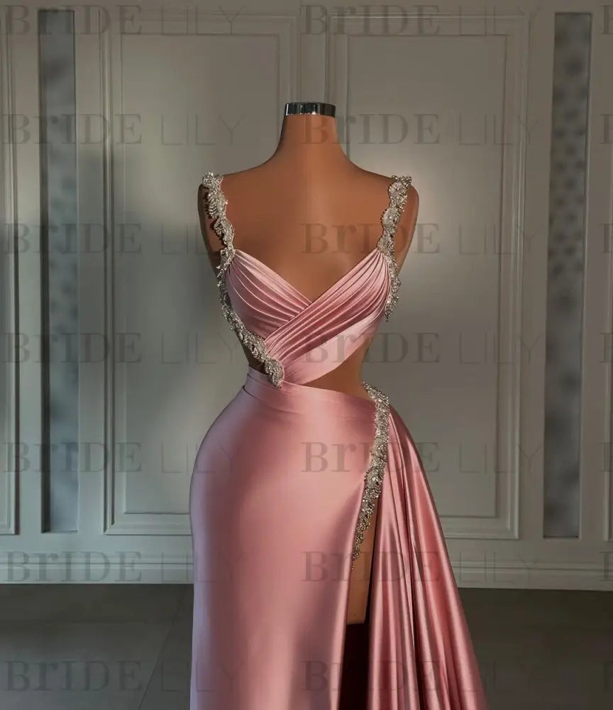 Glamorous Pink Prom Dress Sweetheart Spaghetti Strap with High Slit Trail