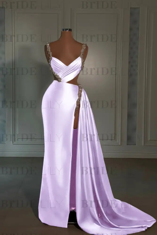 Glamorous Pink Prom Dress Sweetheart Spaghetti Strap with High Slit Trail