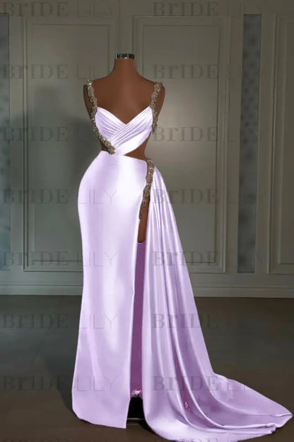 Glamorous Pink Prom Dress Sweetheart Spaghetti Strap with High Slit Trail