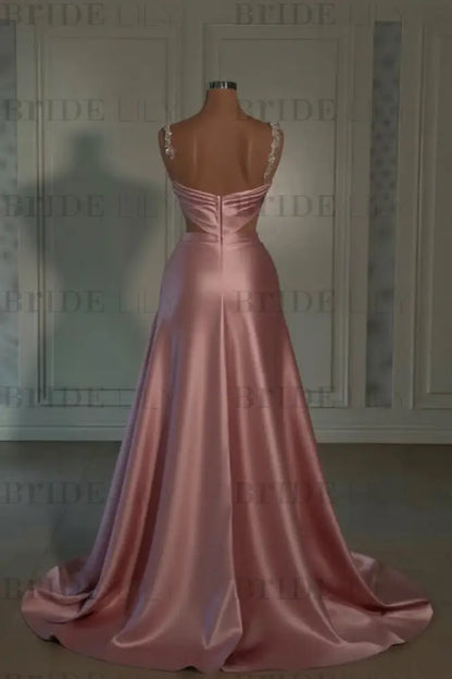 Glamorous Pink Prom Dress Sweetheart Spaghetti Strap with High Slit Trail