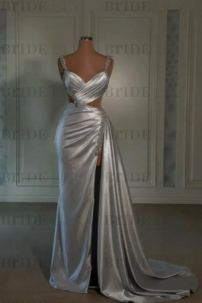 Glamorous Pink Prom Dress Sweetheart Spaghetti Strap with High Slit Trail
