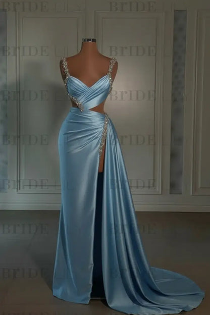 Glamorous Pink Prom Dress Sweetheart Spaghetti Strap with High Slit Trail