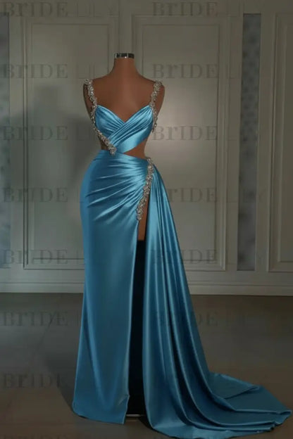 Glamorous Pink Prom Dress Sweetheart Spaghetti Strap with High Slit Trail