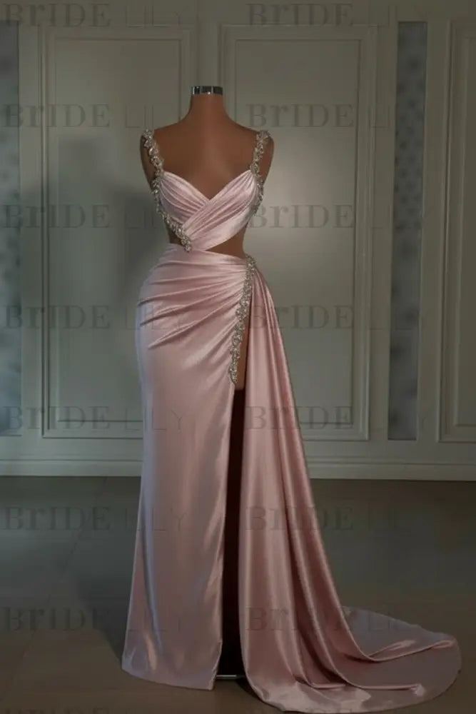 Glamorous Pink Prom Dress Sweetheart Spaghetti Strap with High Slit Trail