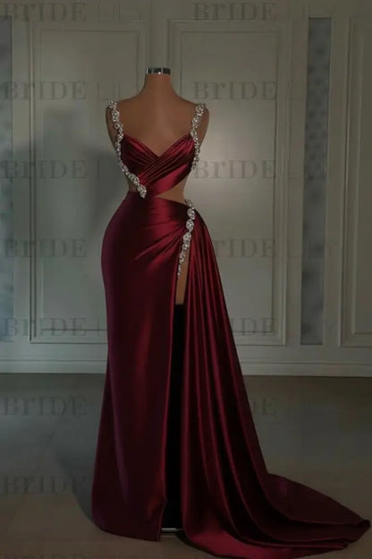 Glamorous Pink Prom Dress Sweetheart Spaghetti Strap with High Slit Trail