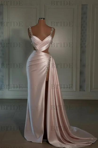 Glamorous Pink Prom Dress Sweetheart Spaghetti Strap with High Slit Trail