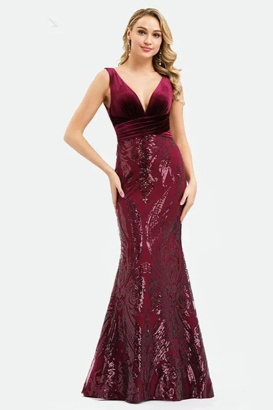 Glamorous Velvet Sequins Mermaid Long Evening Prom Dress