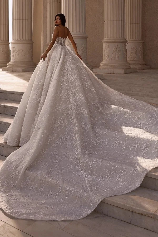 Luxury Glitter Strapless Aline Ball Gown Wedding Dress with Beadings