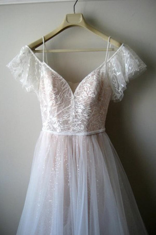 Glorious Cold-shoulder Chapel Train Wedding Dress