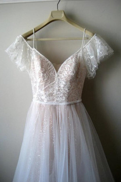 Glorious Cold-shoulder Chapel Train Wedding Dress