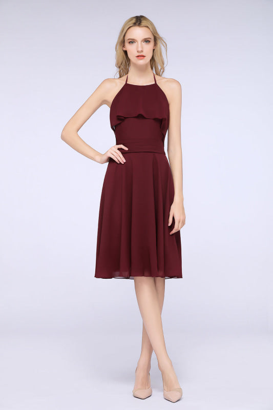 Gorgeous Halter Ruffle Chiffon Short Bridesmaid Dress