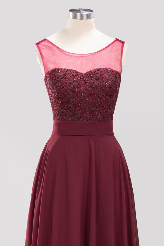 Gorgeous Jewel Neck Pink Bridesmaid Dress with Beadings