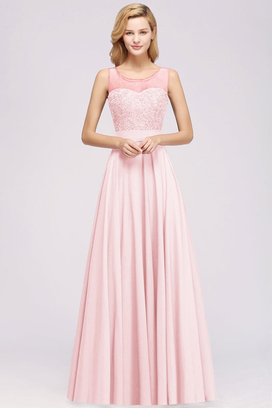 Gorgeous Jewel Neck Pink Bridesmaid Dress with Beadings