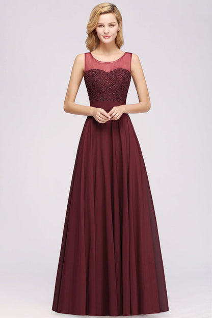 Gorgeous Jewel Neck Pink Bridesmaid Dress with Beadings