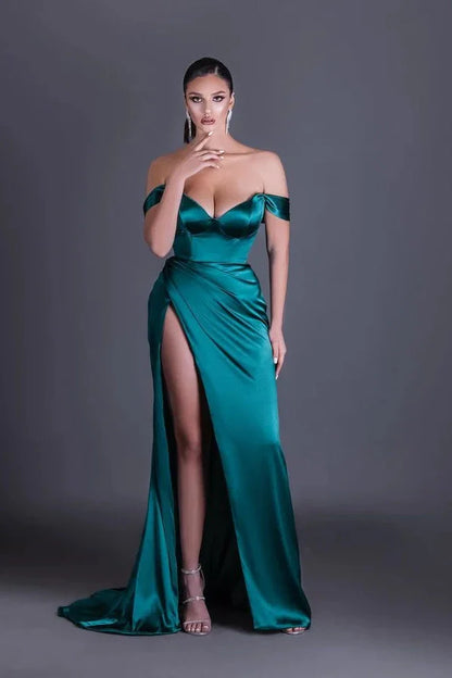 Gorgeous Off-the-Shoulder Evening Dresses Mermaid High Slit Long