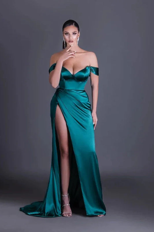 Gorgeous Off-the-Shoulder Evening Dresses Mermaid High Slit Long
